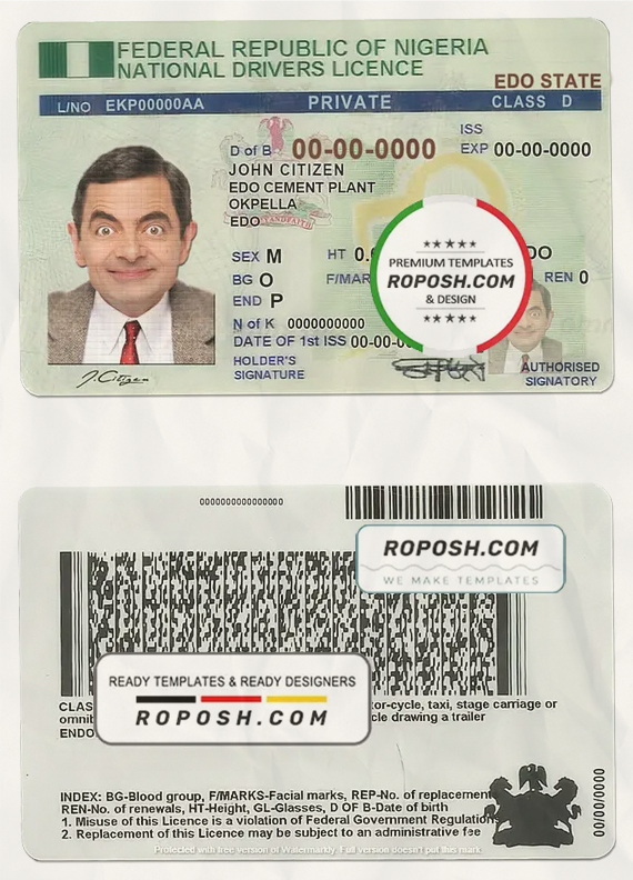 Nigeria driving license template in PSD format, fully editable scan effect