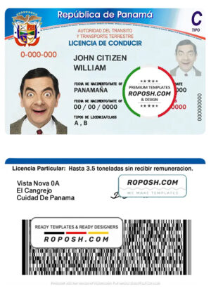 Panama driving license template in PSD format, fully editable