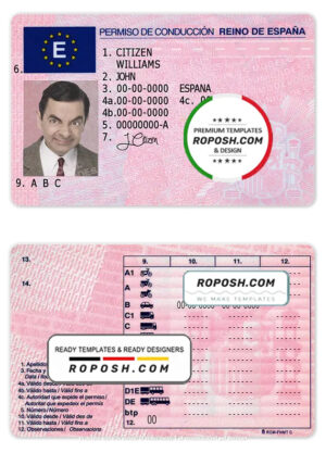 Spain driving license template in PSD format