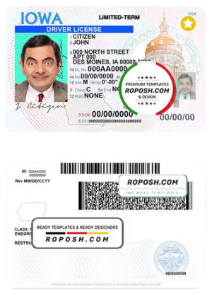USA Iowa driving license template in PSD format