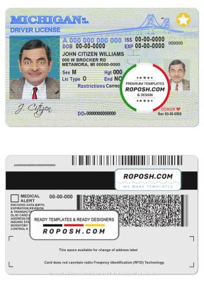 USA Michigan Driving License PSD Template Editable