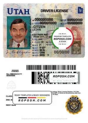 USA Utah driving license template in PSD format