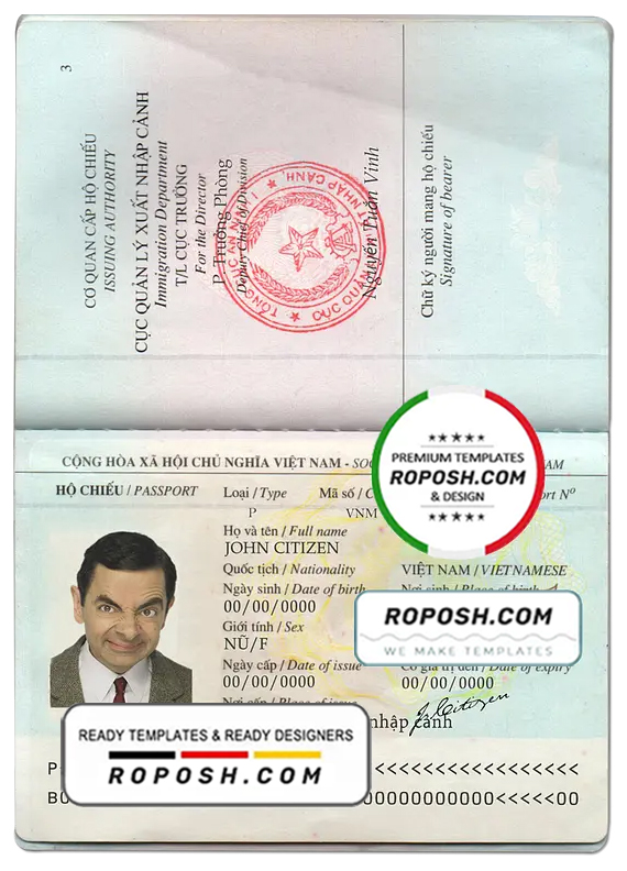 Vietnam passport template in PSD format, fully editable