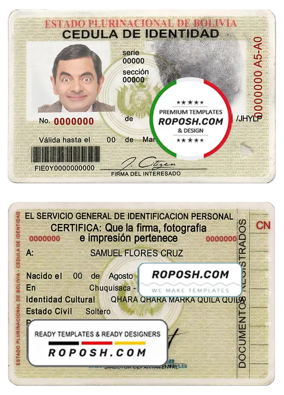 Bolivia ID card template in PSD format, fully editable