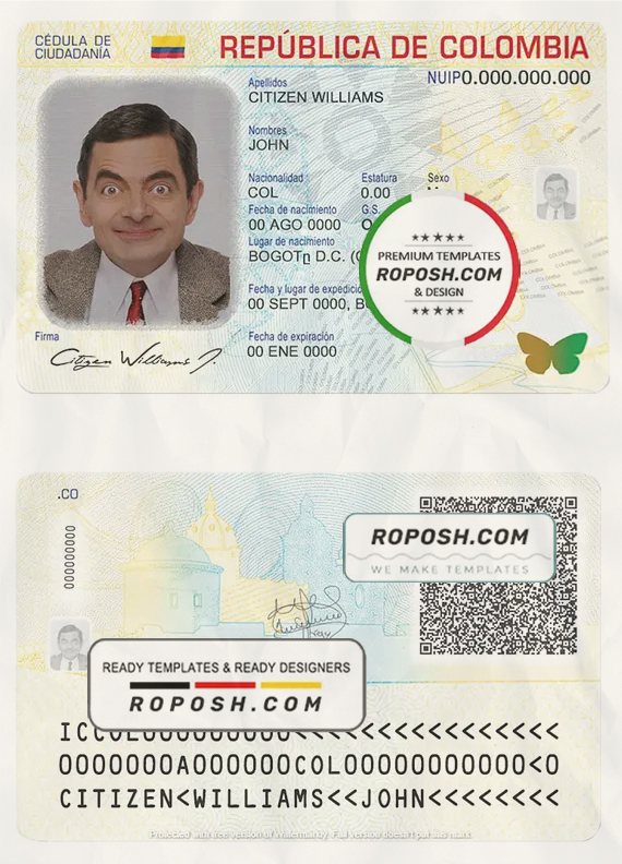 Colombia ID template in PSD format, fully editable (2020 - present) scan effect