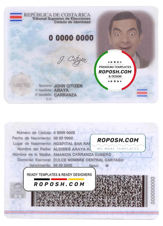 Costa Rica ID template in PSD format