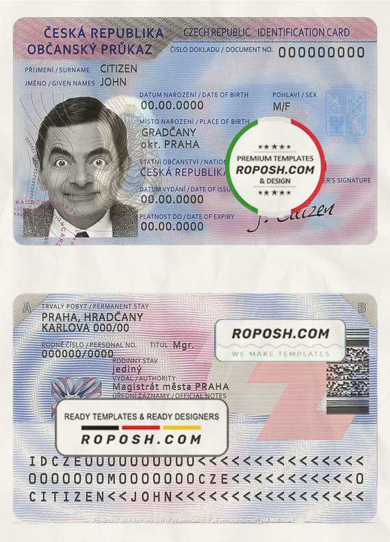 Czechia ID template in PSD format scan effect