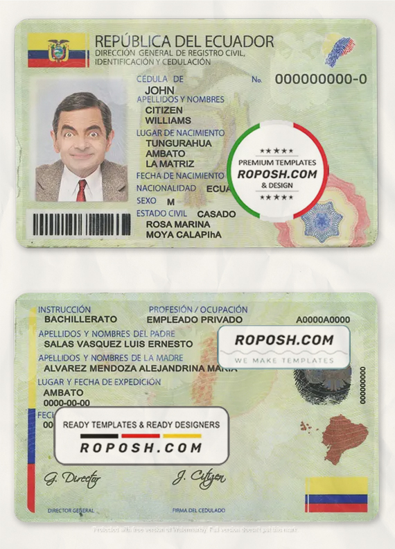 Ecuador ID template in PSD format, fully editable scan effect