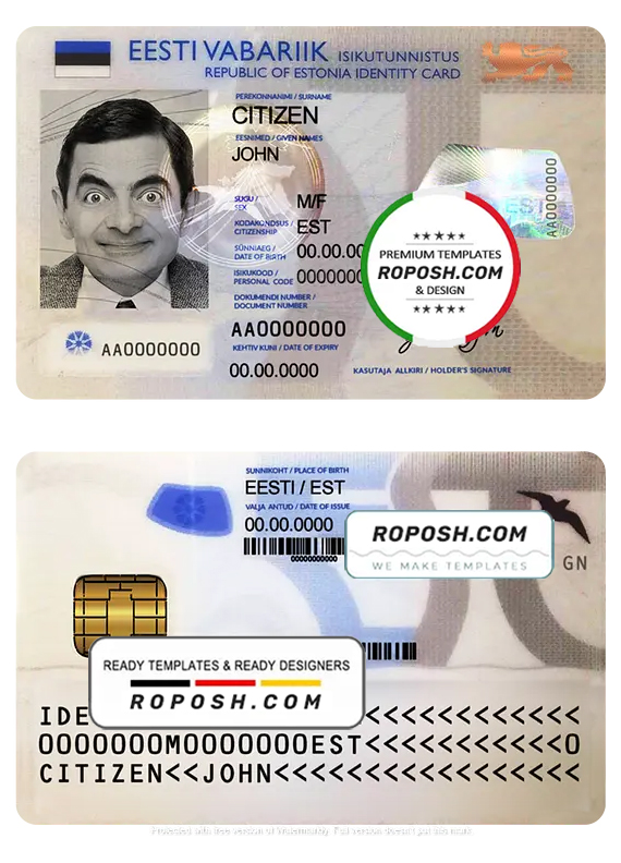 Estonia ID template in PSD format