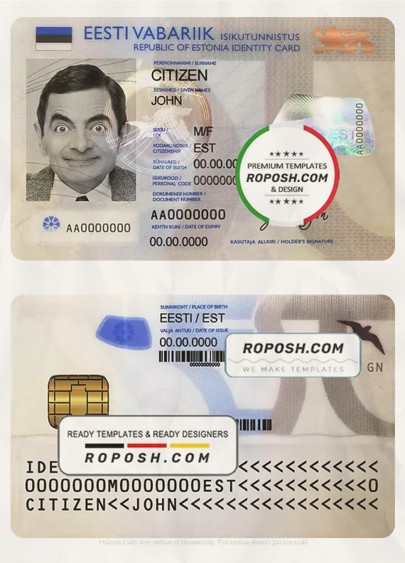 Estonia ID template in PSD format scan effect