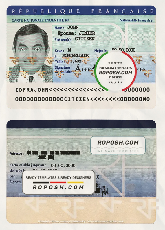 France ID template in PSD format, fully editable scan effect
