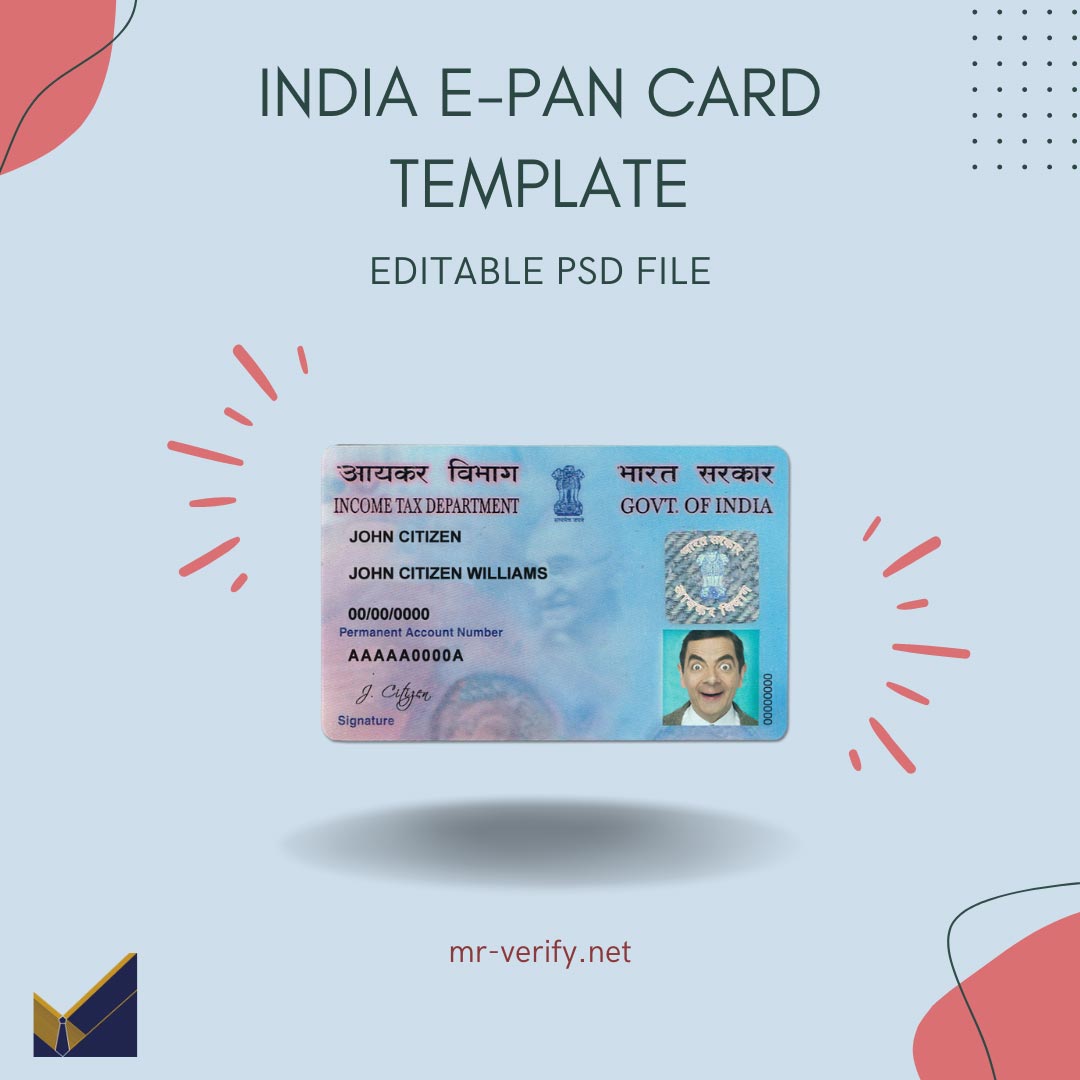 fake INDIA E-PAN CARD TEMPLATE