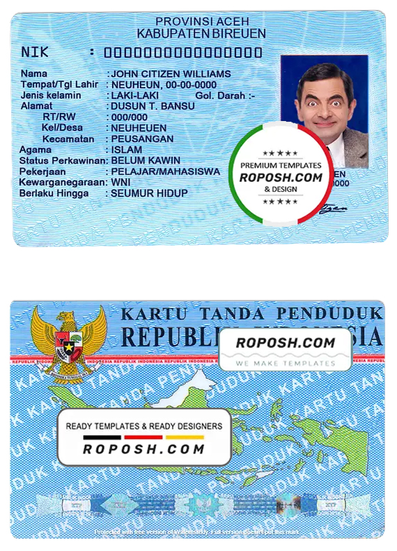Indonesia ID template in PSD format (2016 - present)