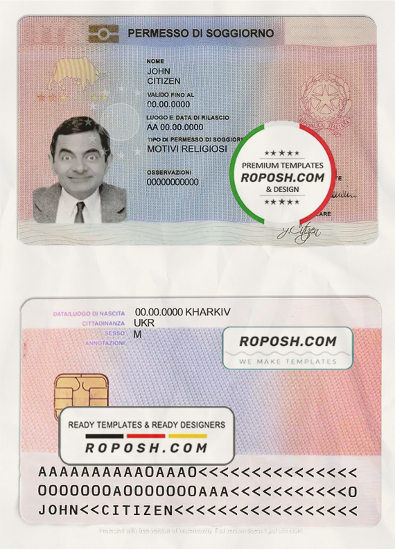 Italy residence permit card template in PSD format, fully editable | roposh
