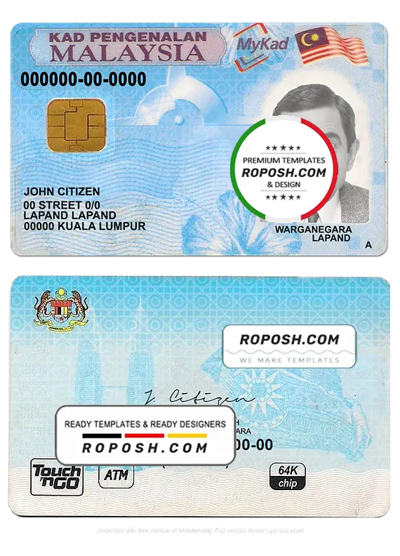 Malaysia ID template in PSD format, fully editable, with all fonts
