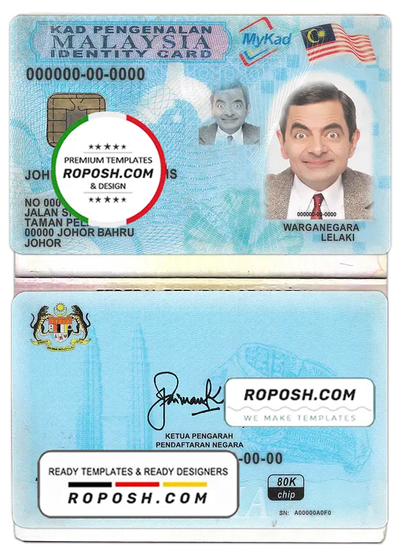 Malaysia ID template in PSD format, fully editable (2012 - present)