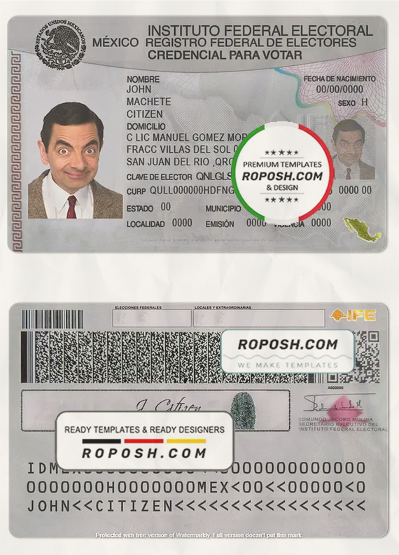 Mexico ID template in PSD format, fully editable scan effect