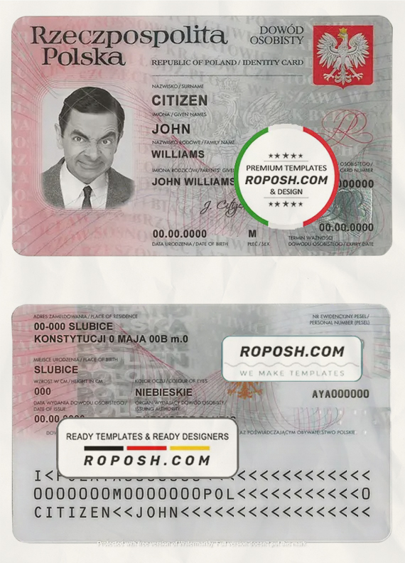 Poland ID template in PSD format, fully editable scan effect