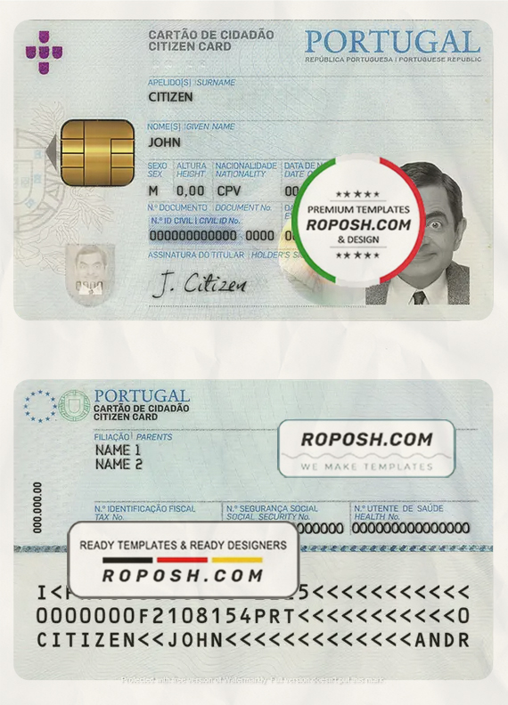 Portugal ID template in PSD format scan effect
