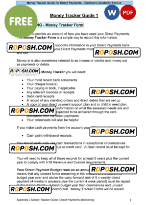 money tracker guide for direct payments – bank statement example, Word and PDF format