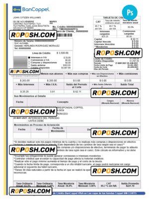 Mexico BanCoppel account statement PSD template, fully editable
