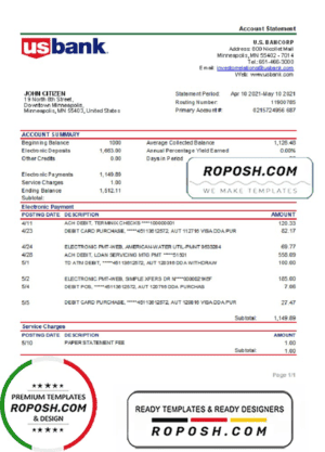 USA Bancorp bank statement easy to fill template in .xls and .pdf file format