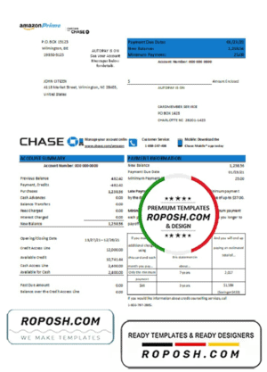 USA Chase bank credit card statement template in .xls and .pdf format