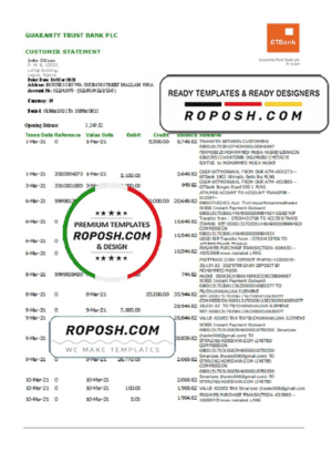 Nigeria GTBank proof of address bank statement template in Word and PDF format
