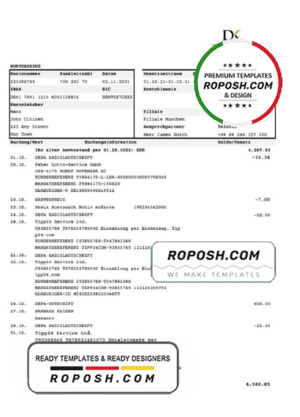 Germany Deutsche Handelsbank AG bank statement template in .xls and .pdf format
