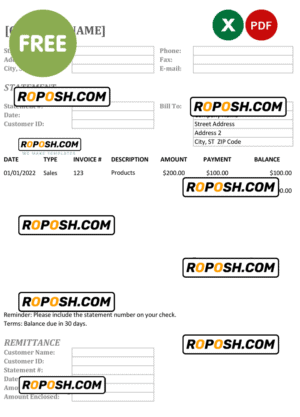 bank statement template in Excel and PDF formats