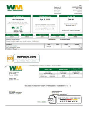 USA Waste Management bank statement template in Word and PDF format, good for address prove