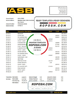 New Zealand ASB Bank statement easy to fill template in Excel and PDF format