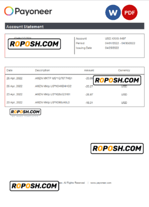 USA Payoneer account statement Word and PDF template