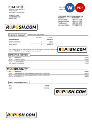 USA Chase bank statement Word and PDF template, version 3