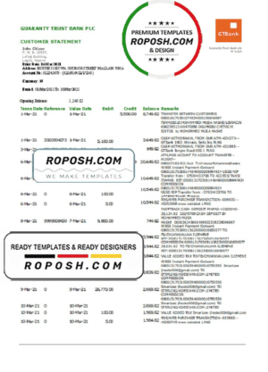 Nigeria GTBank bank statement template in .xls and .pdf file format