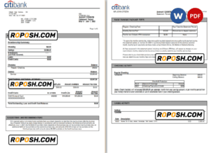 USA Citibank bank statement, Word and PDF template, 6 pages