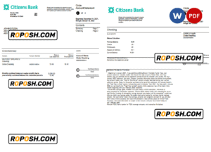 USA Citizens bank statement, Word and PDF template, 4 pages