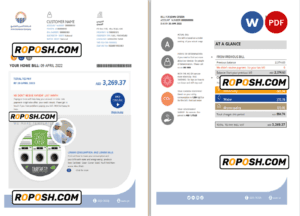 UAE Abu Dhabi Distribution Co. utility bill template in Word and PDF format