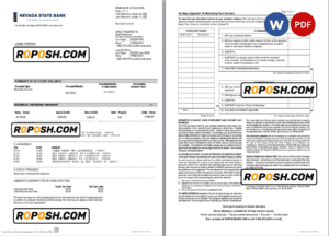 USA Nevada State Bank anytime checking statement, Word and PDF template, 4 pages