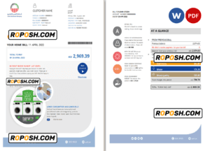 UAE Ras Al Khaimah Al Ain Distribution Co. Word and PDF utility bill template (5 pages)