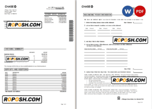 USA Chase bank statement Word and PDF template, 4 pages