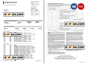 USA Nevada State Bank anytime checking statement, Word and PDF template, 4 pages