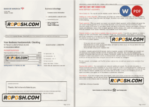 USA Bank of America bank statement, Word and PDF template, 10 pages