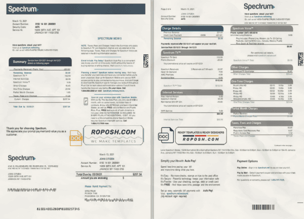 USA Spectrum utility bill template in Word and PDF format (4 pages)