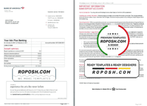 USA Bank of America bank statement template in Word and PDF format, 6 pages, version 2