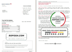 USA Bank of America bank statement template in Word and PDF format (4 pages), version 3