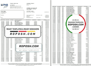 Philippines PNB bank statement template in Word and PDF format (4 pages)