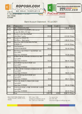 Procredit Bank Formular Form.pdf Albania ProCredit bank statement template in Excel and PDF format | roposh