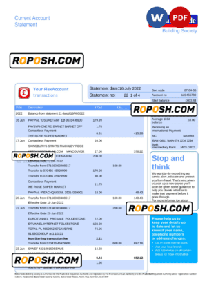 United Kingdom Barclays bank statement, Word and PDF template, 4 pages, version 2