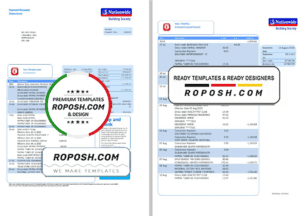 United Kingdom Nationwide bank statement template in .doc and .pdf format (5 pages)